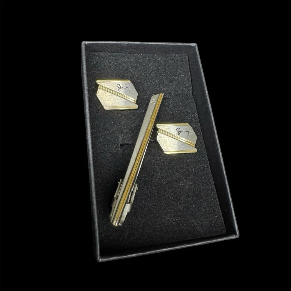 Givenchy Gold and Silver Cufflinks and Tie Clip Set